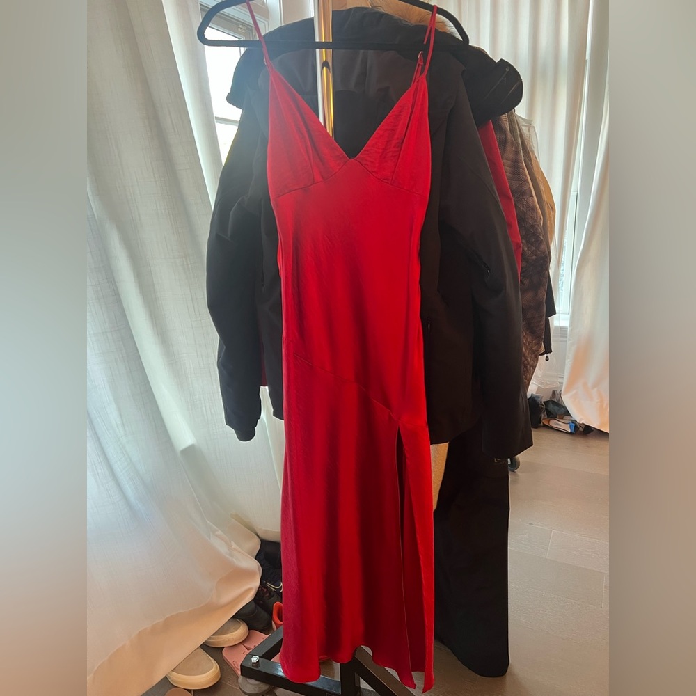 Beautiful never worn satin deep red Christmas color dress